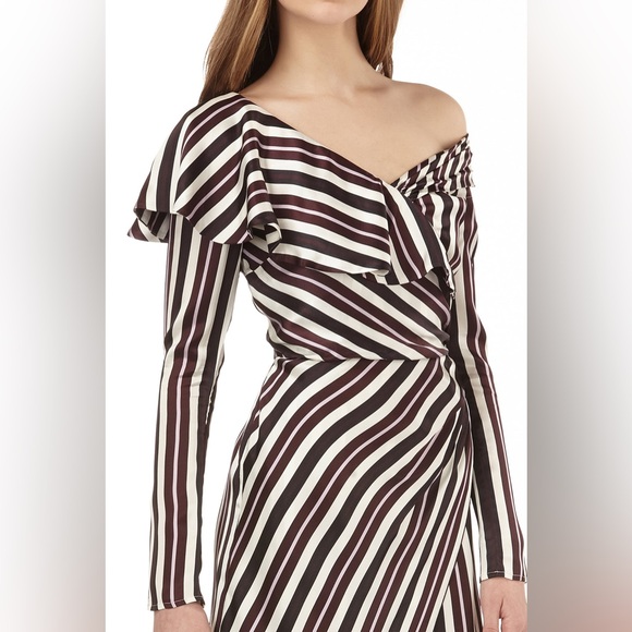 AMUR Kristen Dress in Bordeaux Multi Long‎ Sleeve Stripe Mini Dress size 8 - Picture 4 of 14